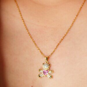 Cute Pink Bear Charm Necklace - Durable Stainless Steel